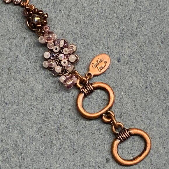 Cookie Lee Rhinestone Bracelet 7.5 In As Is Copper Purple Pink Red Floral Toggle - Picture 7 of 8